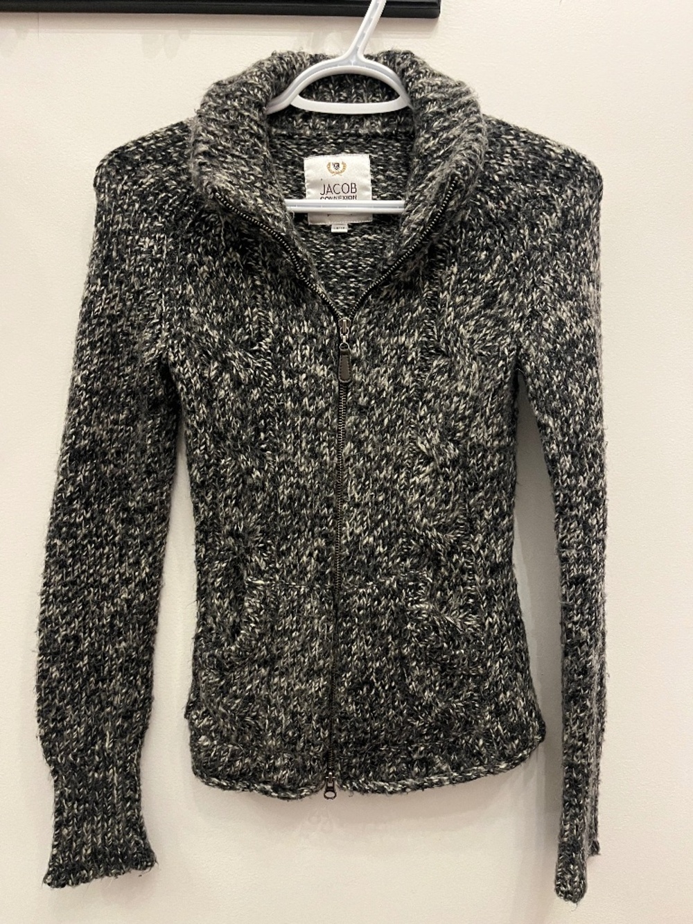 Marled Grey Zip Up Knit Sweater XS